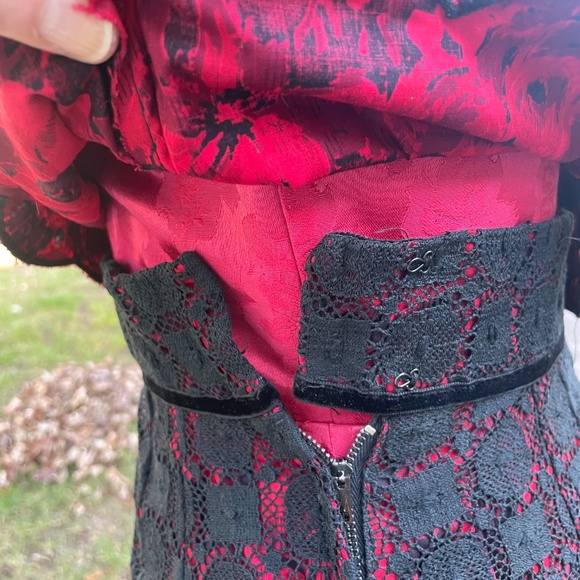 Vintage Ilene Ricky Three Piece Wiggle Cocktail Dress, Red and Black Lace Petite - Picture 5 of 14